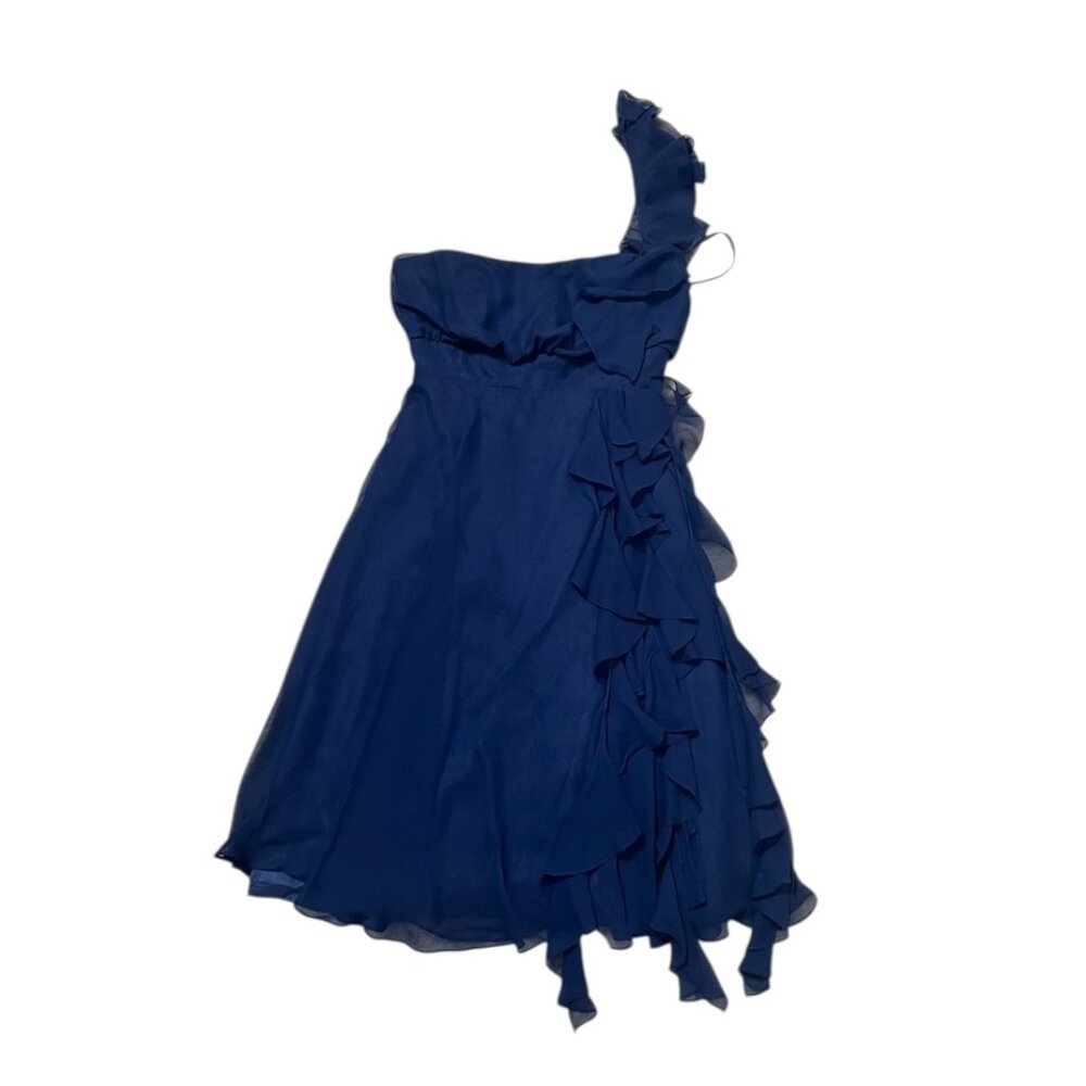 Jim Hjelm Occasions 6 Navy One Shoulder Chiffon Dress Ruffle Bridesmaid Prom